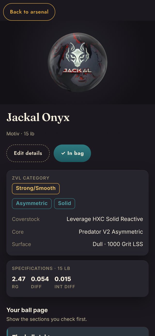 Ball page for the Jackal Onyx with its specs
